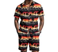 keepmore Completo da uomo a due pezzi con stampa 3D tribale etnica astratta a inchiostro camicia vintage con bottoni e pantaloncini con vita elastica abbigliamento quotidiano da strada