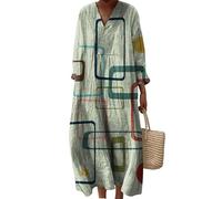 keepmore da Donna con Scollo a V Abiti Oversize a Maniche Lunghe Strisce A Pois Leopardo Pesce Piante Grafico Vintage Bohémien Robe Resort Dress