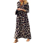 keepmore da Donna con Scollo a V Abiti Oversize a Maniche Lunghe Strisce A Pois Leopardo Pesce Piante Grafico Vintage Bohémien Robe Resort Dress