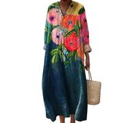 keepmore da Donna con Scollo a V Abiti Oversize a Maniche Lunghe Strisce A Pois Leopardo Pesce Piante Grafico Vintage Bohémien Robe Resort Dress