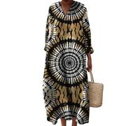 keepmore da Donna con Scollo a V Abiti Oversize a Maniche Lunghe Strisce A Pois Leopardo Pesce Piante Grafico Vintage Bohémien Robe Resort Dress