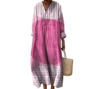 keepmore da Donna Foglie Fiori Geometria Stampato in 3D Scollo a V Abiti a Maniche Lunghe Ampio Spiaggia Abito Bohémien con Tasche