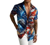 keepmore Maglietta a Maniche Corte da Uomo con Stampa 3D patriottica dell'aquila e della Statua della libertà Collo a Revers con Bandiera Americana e Cavallo per Feste del 4 luglio e per la Spiaggia