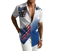 keepmore Maglietta a Maniche Corte da Uomo con Stampa 3D patriottica dell'aquila e della Statua della libertà Collo a Revers con Bandiera Americana e Cavallo per Feste del 4 luglio e per la Spiaggia