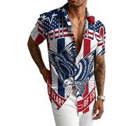 keepmore Maglietta a Maniche Corte da Uomo con Stampa 3D patriottica dell'aquila e della Statua della libertà Collo a Revers con Bandiera Americana e Cavallo per Feste del 4 luglio e per la Spiaggia