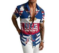 keepmore Maglietta a Maniche Corte da Uomo con Stampa 3D patriottica dell'aquila e della Statua della libertà Collo a Revers con Bandiera Americana e Cavallo per Feste del 4 luglio e per la Spiaggia