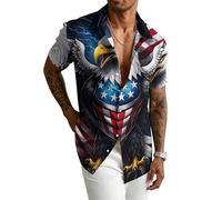 keepmore Maglietta a Maniche Corte da Uomo con Stampa 3D patriottica dell'aquila e della Statua della libertà Collo a Revers con Bandiera Americana e Cavallo per Feste del 4 luglio e per la Spiaggia