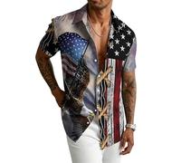 keepmore Maglietta a Maniche Corte da Uomo con Stampa 3D patriottica dell'aquila e della Statua della libertà Collo a Revers con Bandiera Americana e Cavallo per Feste del 4 luglio e per la Spiaggia