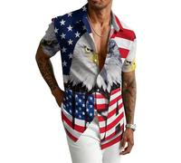 keepmore Maglietta a Maniche Corte da Uomo con Stampa 3D patriottica dell'aquila e della Statua della libertà Collo a Revers con Bandiera Americana e Cavallo per Feste del 4 luglio e per la Spiaggia