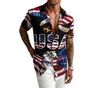 keepmore Maglietta a Maniche Corte da Uomo con Stampa 3D patriottica dell'aquila e della Statua della libertà Collo a Revers con Bandiera Americana e Cavallo per Feste del 4 luglio e per la Spiaggia