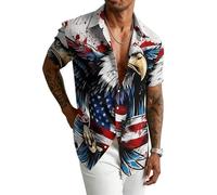 keepmore Maglietta a Maniche Corte da Uomo con Stampa 3D patriottica dell'aquila e della Statua della libertà Collo a Revers con Bandiera Americana e Cavallo per Feste del 4 luglio e per la Spiaggia