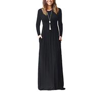 keepmore Maxi Vestiti per Donne - Casuale Manica Lunga/Manica Corta/Senza Maniche Girocollo Tinta Unita Vestito Lungo Festa Abito Quotidiano con Tasca S-XXXL