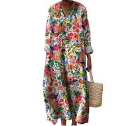 keepmore per Donna Vintage Bohemien Midi Gonna a Pois A Strisce Fiori Grafica Informale Autunno Scollo a V Manica Lunga Spiaggia Resort Vestito da Vacanza