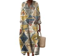 keepmore per Donna Vintage Bohemien Midi Gonna a Pois A Strisce Fiori Grafica Informale Autunno Scollo a V Manica Lunga Spiaggia Resort Vestito da Vacanza