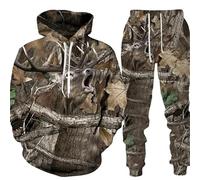 keepmore Set Pantaloni e Felpa con Cappuccio da Uomo Mimetico per la Caccia al Cinghiale Serie Animal con Stampa 3D Abbigliamento Sportivo Tuta Sportiva da Esterno 2 Pezzi