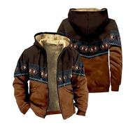 keepmore Uomini Peluche Giubbotti Western Azteco 3D Stampato Cerniera Felpa con Cappuccio con Cappuccio Peluche Cardigans Caldi Top Spessi Cappotti Abbigliamento Esterno