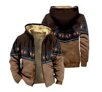 keepmore Uomini Peluche Giubbotti Western Azteco 3D Stampato Cerniera Felpa con Cappuccio con Cappuccio Peluche Cardigans Caldi Top Spessi Cappotti Abbigliamento Esterno