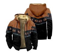 keepmore Uomini Peluche Giubbotti Western Azteco 3D Stampato Cerniera Felpa con Cappuccio con Cappuccio Peluche Cardigans Caldi Top Spessi Cappotti Abbigliamento Esterno