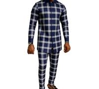 keepmore Uomo Esotico Piuma di Pavone Stampa Set 2-Pezzi Outfit Tuta | Set Camicia Manica Lunga & Pantaloni Lusso Stile Africano Outfit Formale per Feste Ideale per Matrimonio, Banchetto