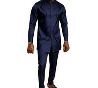 keepmore Uomo Esotico Piuma di Pavone Stampa Set 2-Pezzi Outfit Tuta | Set Camicia Manica Lunga & Pantaloni Lusso Stile Africano Outfit Formale per Feste Ideale per Matrimonio, Banchetto