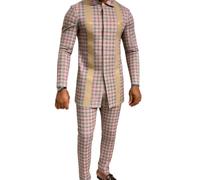 keepmore Uomo Esotico Piuma di Pavone Stampa Set 2-Pezzi Outfit Tuta | Set Camicia Manica Lunga & Pantaloni Lusso Stile Africano Outfit Formale per Feste Ideale per Matrimonio, Banchetto