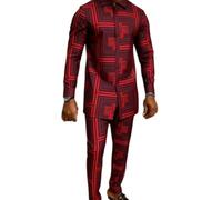 keepmore Uomo Esotico Piuma di Pavone Stampa Set 2-Pezzi Outfit Tuta | Set Camicia Manica Lunga & Pantaloni Lusso Stile Africano Outfit Formale per Feste Ideale per Matrimonio, Banchetto