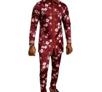 keepmore Uomo Esotico Piuma di Pavone Stampa Set 2-Pezzi Outfit Tuta | Set Camicia Manica Lunga & Pantaloni Lusso Stile Africano Outfit Formale per Feste Ideale per Matrimonio, Banchetto