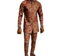 keepmore Uomo Esotico Piuma di Pavone Stampa Set 2-Pezzi Outfit Tuta | Set Camicia Manica Lunga & Pantaloni Lusso Stile Africano Outfit Formale per Feste Ideale per Matrimonio, Banchetto