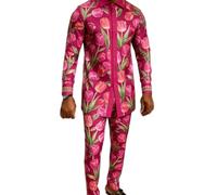 keepmore Uomo Esotico Piuma di Pavone Stampa Set 2-Pezzi Outfit Tuta | Set Camicia Manica Lunga & Pantaloni Lusso Stile Africano Outfit Formale per Feste Ideale per Matrimonio, Banchetto