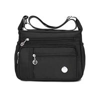 KEEPOP - Borsa a tracolla da donna multitasche, in nylon impermeabile e leggero, Nero , Large