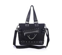 KEEPOP Moda donna rivetto borsa tela punk tote con tracolla tracolla grande capacità, Nero , 1