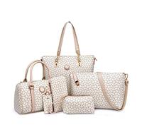 KEEPOP Set di 6 borse da donna in pelle PU, borsa a tracolla classica multiuso, Bianco sporco, 33 EU