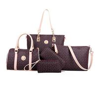 KEEPOP Set di 6 borse da donna in pelle PU, borsa a tracolla classica multiuso, Caffè, 1