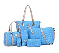 KEEPOP Set di borse da donna 6 pezzi, in pelle PU, borsa a tracolla, borsa multiuso, borsa classica a spalla, blu cielo, 33 EU