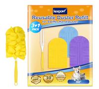 KEEPOW 3 Piumini Riutilizzabili per Swiffer Piumini Catturapolvere con 1 Manico, Super Assorbente in Microfibra per Swiffer Duster Piumini Catturapolvere, Efficiente Rimozione Della Polvere