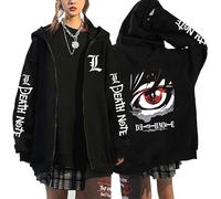 KeepRock Death Note Anime Felpa con Cappuccio con Cerniera Unisex Casual L-Lawliet Stampato Zip Felpa Y2k Giacca