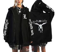 KeepRock Death Note Anime Felpa con Cappuccio con Cerniera Unisex Casual L-Lawliet Stampato Zip Felpa Y2k Giacca
