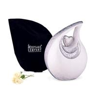 KEEPSAKE COMPANY Grande urna a goccia bianca con cuore in argento per ceneri umane - Urne per uomini adulti, maschi e donne - Urna a cuore, 2,5 litri, bianca con cuore in argento