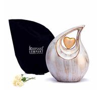 KEEPSAKE COMPANY Grande urna a goccia bianca dorata con cuore dorato per ceneri umane maschili - Urna per uomini e donne adulti - Urna a forma di cuore, 2,5 litri, lacrima dorata bianca