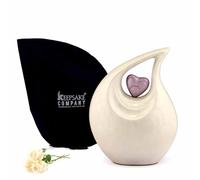 KEEPSAKE COMPANY Urna a goccia bianca per adulti grande con cuore viola per ceneri umane maschili - Urna per uomini e donne adulti - Urna a cuore, 2,5 litri, bianca con cuore viola