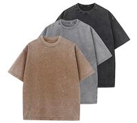 KEEPSHOWING 3 Pezzi Oversize Cotone Pesante Estate t-Shirt Vintage Unisex Maniche Corte Casual Sciolto Top di Base, A-caffè+Grigio+Nero, XL