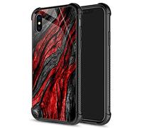 KEEPXYZ CARLOCA iPhone XS Max Case,9H Glass iPhone XS Max Cases for Men Boys, Black Red Wood Grain Pattern Design Shockproof Anti-Scratch Case for Apple iPhone XS Max 6.5-inch Wood Grain