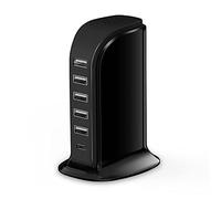KEEPXYZ USB Charger, USB Charging Hub 40W 6-Port, Desktop Charging Station with Multi USB Port, USB Charging Block for iPhone/iPad/Galaxy Tablets Smartphones, Charging Dock with Smart Flow Black