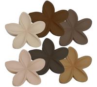 Keepzi - 6 fermagli per capelli a forma di fiore hawaiano Plumeria, accessori per capelli da donna, colore: nero, bianco, beige, marrone scuro, grigio scuro, giallo opaco