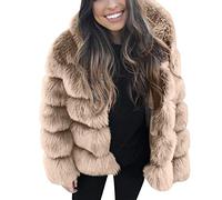 KEERADS - Pelliccia ecologica da donna, con cappuccio, invernale, effetto visone, alla moda, elegante, resistente, calda, spessa, per esterno Kaki XL