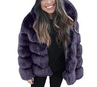 KEERADS - Pelliccia ecologica da donna, con cappuccio, invernale, effetto visone, alla moda, elegante, resistente, calda, spessa, per esterno Marine XXL