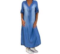 KEERADS Vestito da parte donna a maniche lunghe Denim Baggy Cotone estivo Casual Maxi Robes 2223, blu, L