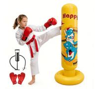 KEERINQUA Sacco da boxe gonfiabile per bambini da 15 a 12 cm, con guantoni da boxe e pompa ad aria, giocattolo attivo per interni ed esterni, regalo per karate e taekwondo (giallo