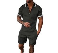 Keerlonno Set da Uomo in Cotone e Lino Casual da Spiaggia Abiti da Yoga Abito Elegante con Camicia Henley Estivi Completo Invernale Manica Corta e Pantaloni