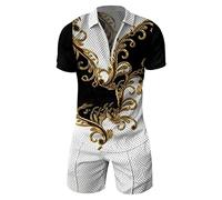 Keerlonno Tuta Estiva Uomo Abiti Estiva Manica Corta Polo e Pantaloncini con Tasche Completo Fitness 2 Pezzi Set Taglie Forti Jogging Corsa Sportive Traspiranti Spiaggia Tute